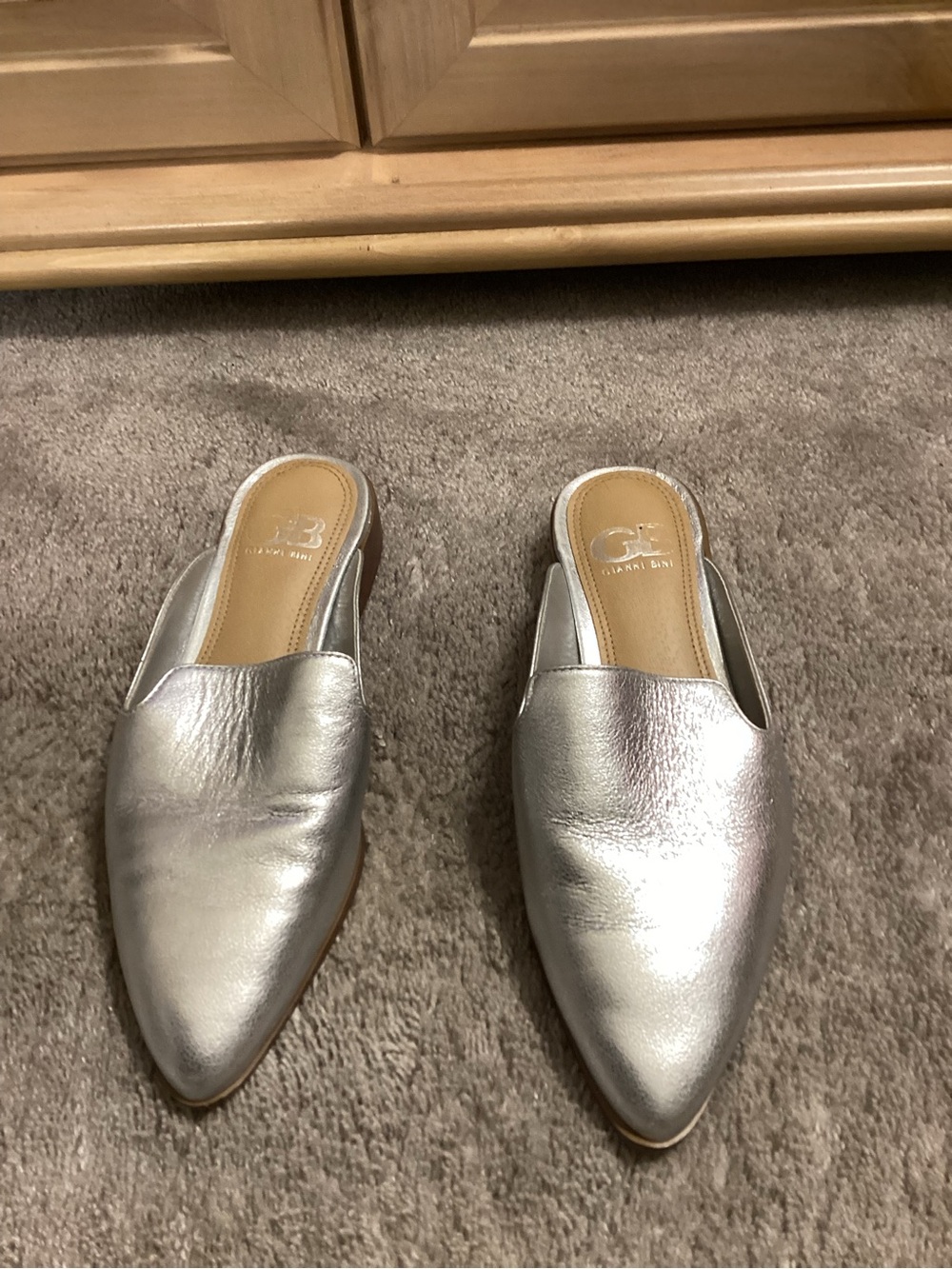 Gianni Bini Silver Pointed Slip-On Mules